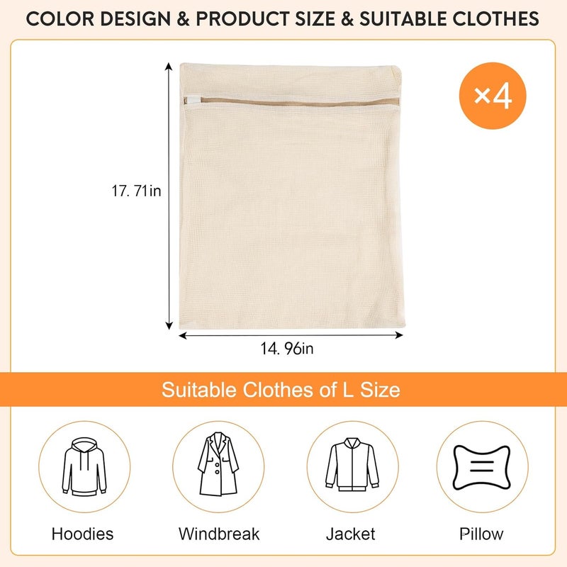 NAHADS 4-Piece Large Durable Organic Cotton Mesh Laundry Bags with Sturdy Zippers and Breathable Mesh are Delicate Laundry Bags for Underwear, Clothes, Pants and Socks - Image 4